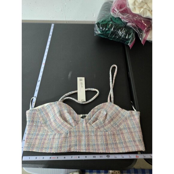 NWT Zara Womens Tweed Bustier Crop Top Size XLarge Summer Festival Metallic - Picture 7 of 9